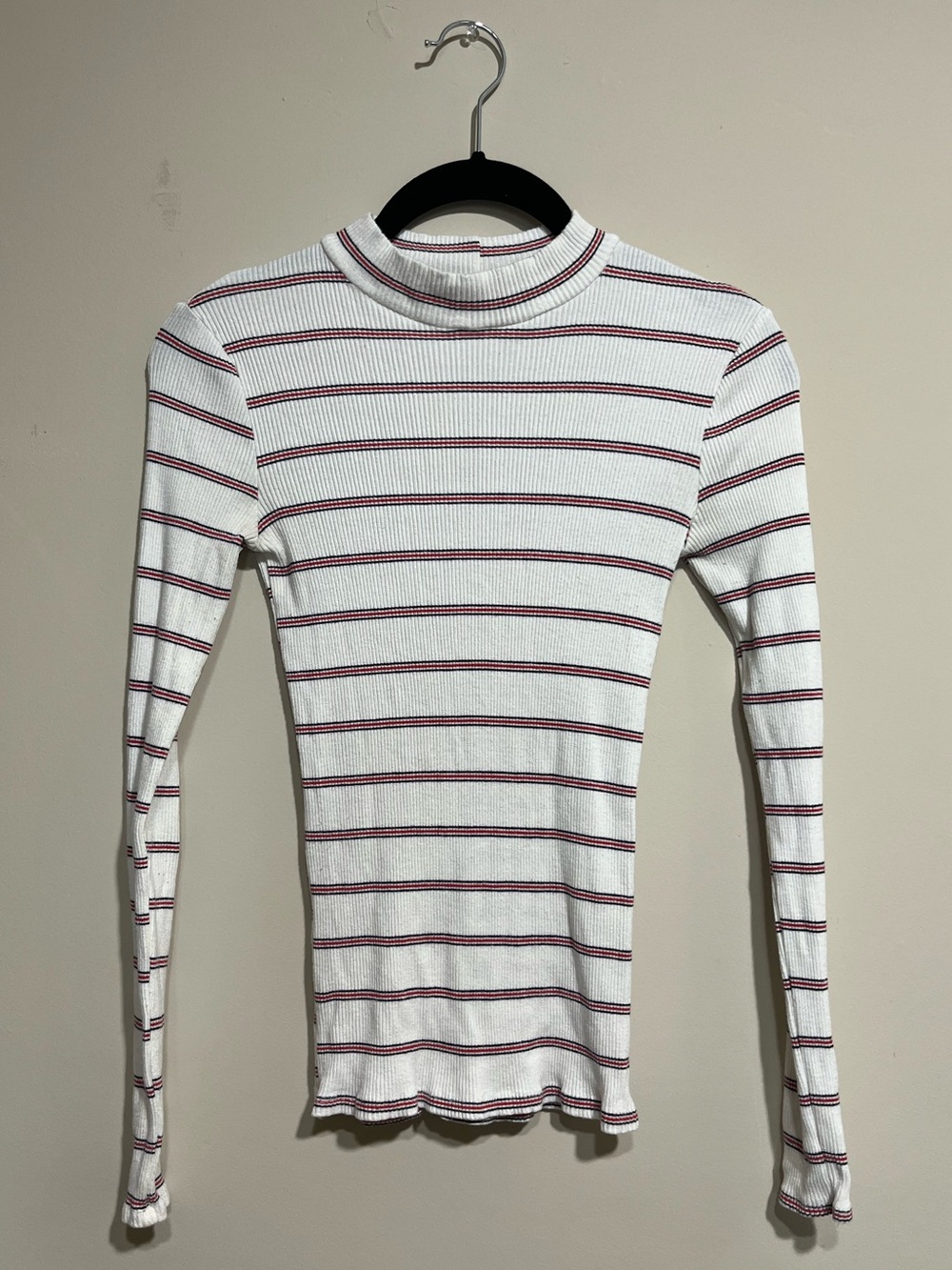 White Ribbed Long-Sleeve Mock Neck